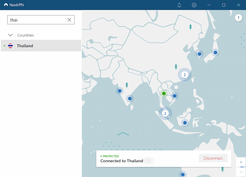 NordVPNでタイのサーバーに接続
